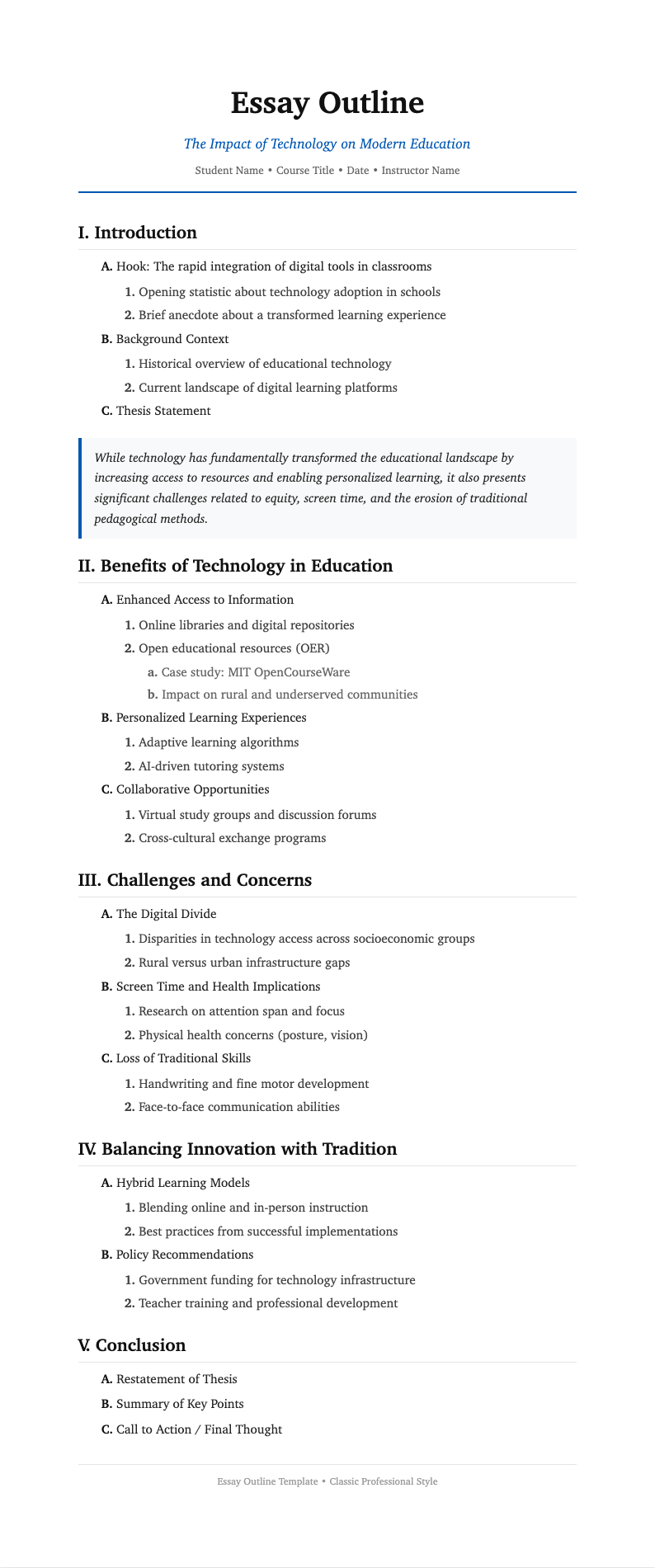 Classic Professional Essay Outline